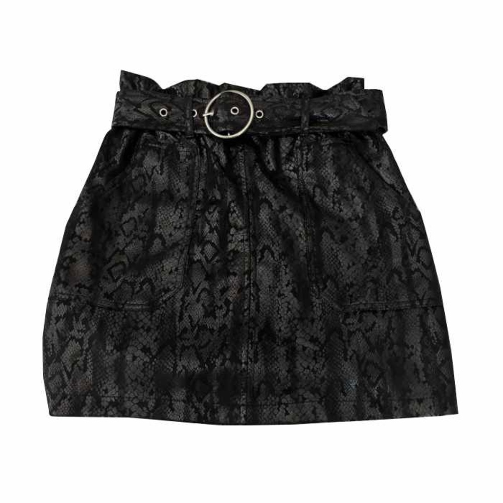 Haute Monde Black Faux Snakeskin Mini Skirt